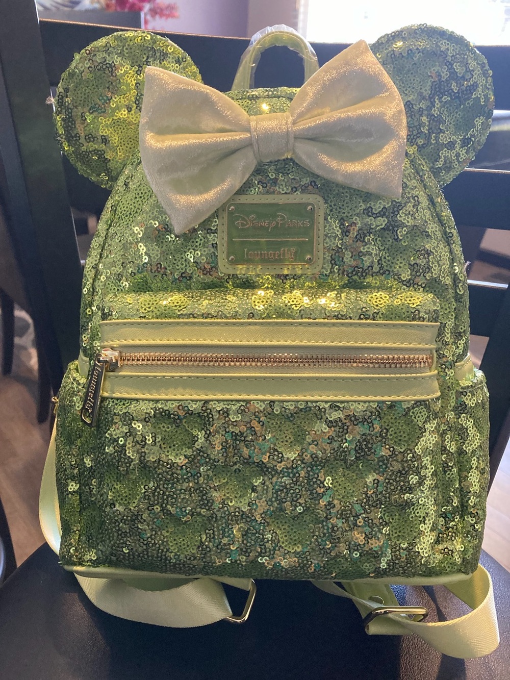 BNWT 2025 Disney Park Tinker Bell Green Sequin Loungefly Mini Backpack